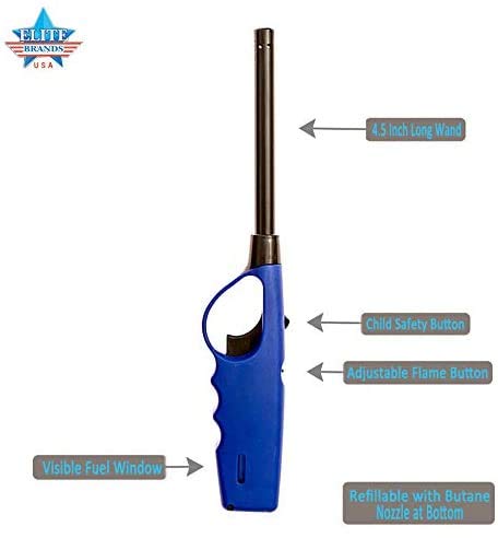 Elite Brands USA Long Lighters Pack, 5 Pack of Butane Refillable Fire Lighters, Ideal as Multipurpose Utility Lighters BBQ Lighters Grill Lighters Kitchen Lighters, Multicolor, Large Elite Brands USA