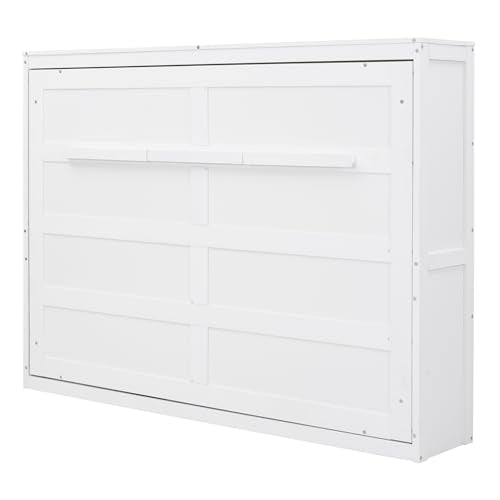 SOFTSEA Full Size Horizontal Murphy Bed, can be Folded into a Cabinet, Space-Saving Hidden Cabinet Murphy Bed for Guest Room, Bedroom, Home Office, White SOFTSEA