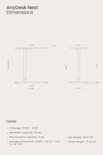 TopJob ANYDESK NEST Mobile Standing Desk, Portable with Hidden Wheels Non Folding, Sit Stand Desk, Computer Workstations, Home Use, Couch Side Table, Bedside Table, Kitchen Prep Table (MNT) TopJob