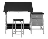 SD STUDIO DESIGNS 2 14 Piece Comet Center Plus, Craft Table and Matching Stool Set with Storage and Adjustable Top, 50x23.75x29.5 inches, Silver/Black SD STUDIO DESIGNS