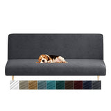 MAXIJIN Velvet Futon Cover Full Size Stretch Futon Mattress Cover Thick Soft Armless Sofa Bed Slipcover Plush Couch Furniture Protector with Elastic Bottom, Machine Washable (Gray) MAXIJIN