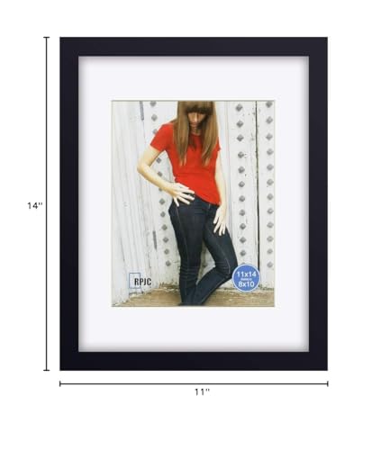 RPJC 11 x 14 Picture Frames Made of Solid Wood and High Definition Glass Display Pictures 8x10 with Mat or 11x14 Without Mat for Wall Mounting Photo Frames Black RPJC
