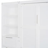 Quarte Modern Queen Size Murphy Bed with Closet, Drawers and Shelves, Cabinet Bed Folding Wall Bed for Guest Room, Office (White@1) Quarte
