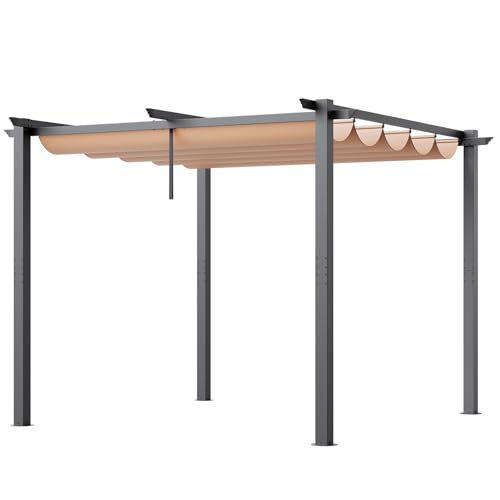 VEVOR 10'x10' Outdoor Retractable Pergola with Canopy, Aluminum Pergola with Retractable Canopy, Modern Pergola with Sun Shade Canopy for Patios, Gardens, Decks, Backyards (Beige) VEVOR