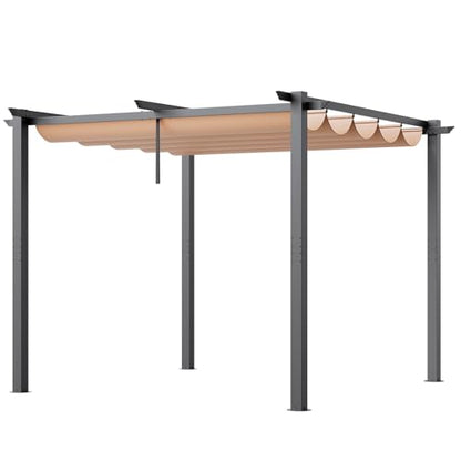 VEVOR 10'x10' Outdoor Retractable Pergola with Canopy, Aluminum Pergola with Retractable Canopy, Modern Pergola with Sun Shade Canopy for Patios, Gardens, Decks, Backyards (Beige)