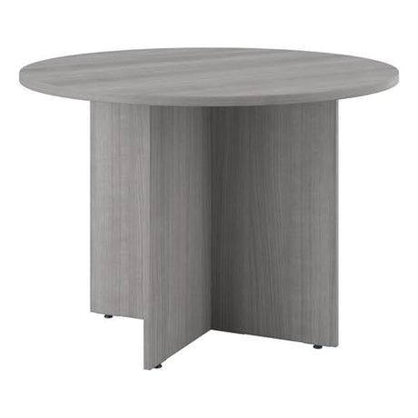 Pemberly Row 42W Round Conference Table with Wood Base in Platinum Gray - Wood Pemberly Row