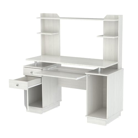 Inval America Computer Work Center with Hutch, Pull-Out Keyboard Tray, Drawers, Desk Workstation, 53.5"H x 48.62"W x 19.5"D, Washed Oak Inval