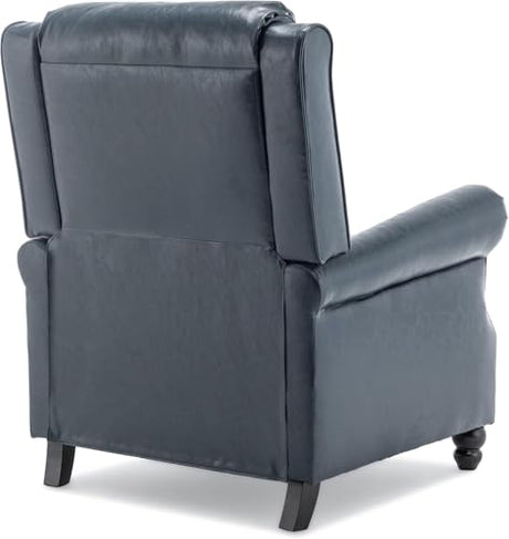Pushback Recliner Chair, Faux Leather Wingback Recliner Chair, Upholstered Armchair Push Back Recliner with Wood Legs, Rivet Trim Single Sofa Accent Chair for Living Room, Bedroom, Navy Qatiby