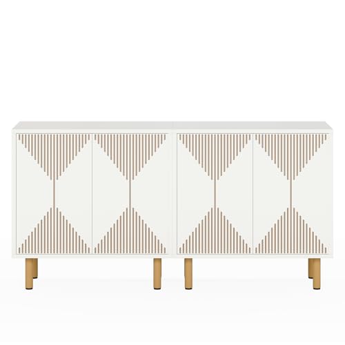 Tribesigns Modern White Storage Cabinet Set, Freestanding Floor Cabinet, Classic 59 inches Sideboard, Wood Buffet Cabinet with Doors, Large Storage Cabinet for Living Room, Dining Room, Garage Tribesigns