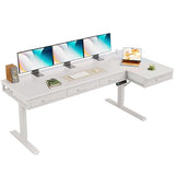 OffiGo 63 Inch L Shaped Electric Standing Desk with Drawers, Height Adjustable Large Desk with Power Outlets, Sit Stand Table, Writing Computer Desk for Home, Office, Workstation,White OffiGo