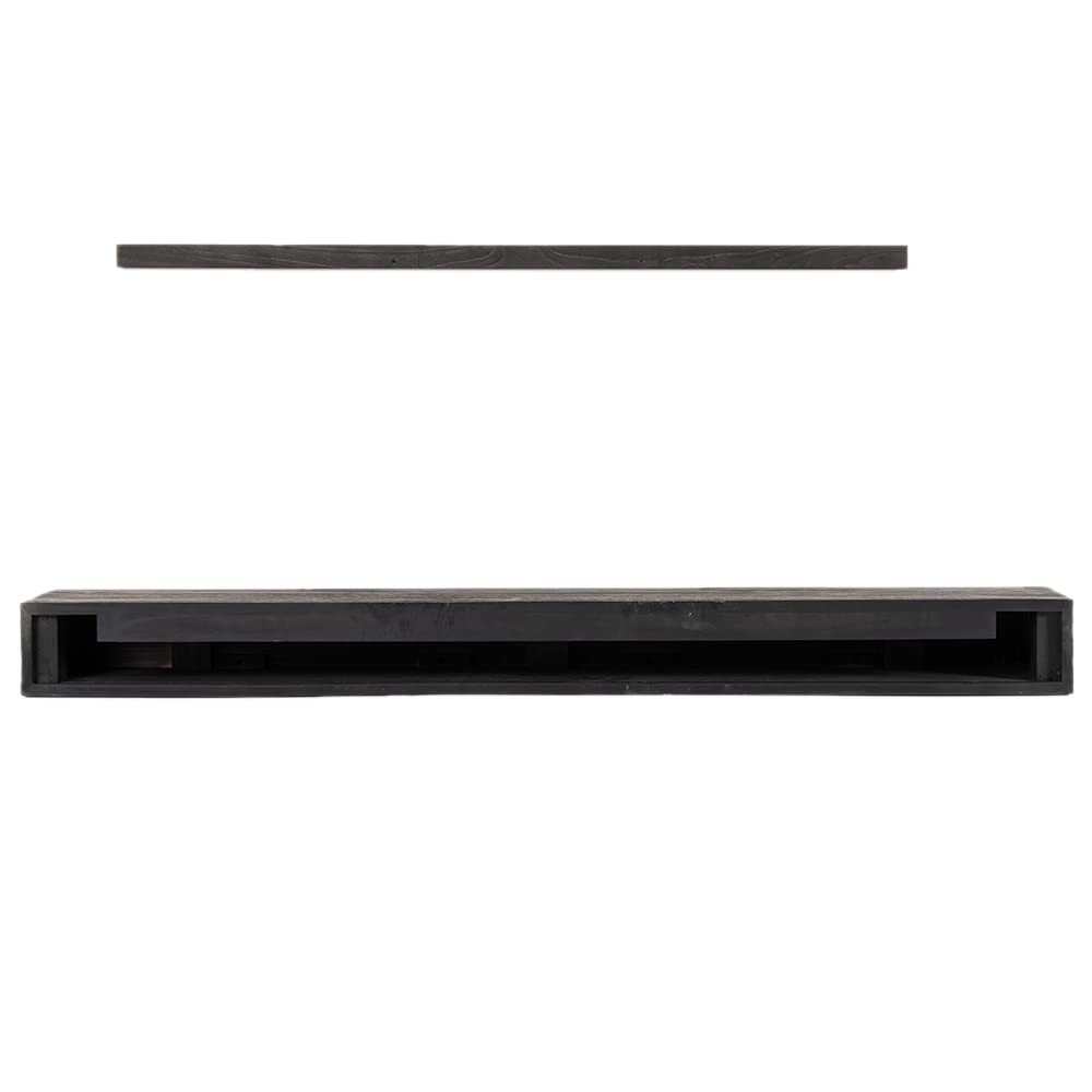 Modern Ember Modern Rustic 60 Inch Wood Mantel Shelf in Charcoal Black Stowe, Wall-Mounted Shelf with Dark Hand Brushed Sand Groove Pattern; for Fireplaces, Hearths & Décor Modern Ember