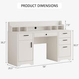 MaverickFurni Executive Desk with Hutch, 58 Inch White Computer Desk with 5 Drawers, Home Office Desk with Storage, Rustic Desk with Adjustable Shelves and Storage Cabinet for Bedroom MaverickFurni