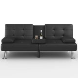 GUNJI Multi-Functional Faux Leather Futon Sofa Bed with Removable Armrests and Adjustable Sleeper Function, Double Cup Holder Design, Suitable for Living Room GUNJI