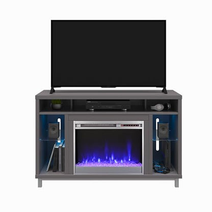 Ameriwood Home Lumina Fireplace TV Stand for TVs up to 48 Inch, Replaceable Electric Fireplace Insert Heater, Remote Control, Timer, Color Changing LED Lights, Crystal Ember Flames, Graphite Gray