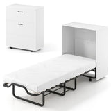Giantex Murphy Bed Cabinet with Mattress - 74" x 31" Cot Size Folding Bed w/Storage, Metal Frame & Lockable Rolling Wheels, Space-Saving Roll Away Beds with Mattresses for Adults Guests (White) Giantex