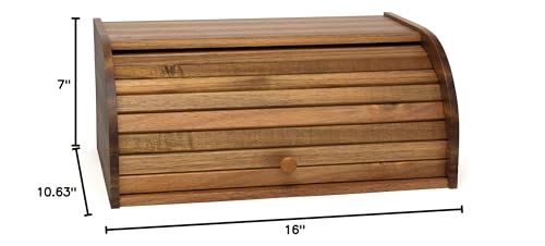 Lipper International Acacia Wood Rolltop Bread Box, 16" x 10-3/4" x 7"