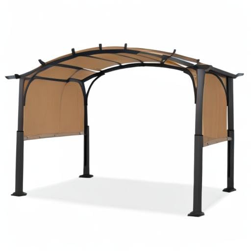 ABCCANOPY Outdoor Pergola 10'x12', Arched Patio Pergola with Retractable Sun Shade, Beige