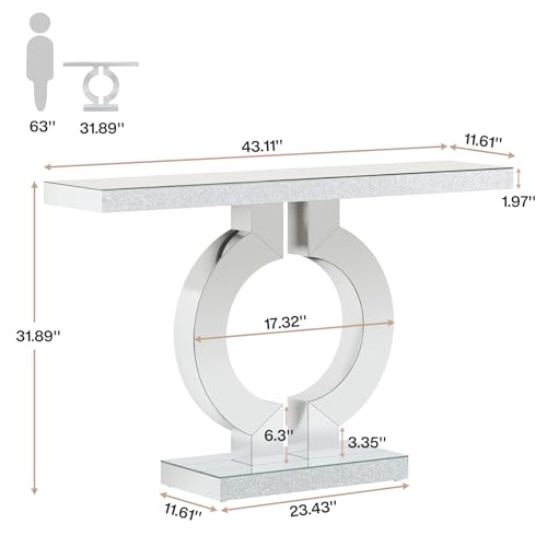 Tribesigns Modern Mirrored Console Table, Glass Sofa Table with Mirror Finish, 43-Inch Entryway Table with O-Shaped Base, Rectangular Accent Foyer Table for Living Room Hallway Entrance (Silver) Tribesigns