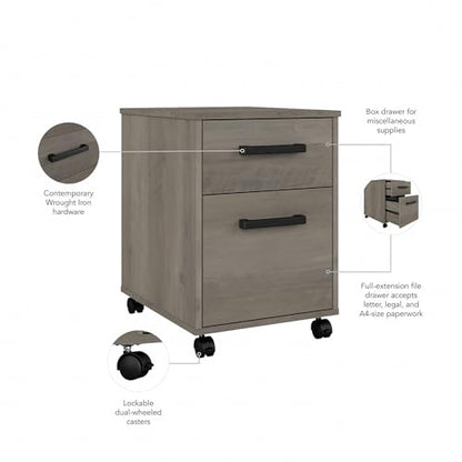 Bush Furniture City Park Industrial Writing Desk with Mobile File Cabinet, 60W, Driftwood Gray - WoodArtSupply