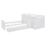Ball & Cast L-Shaped Space-Saving Twin Low Loft with Platform Bed,Bunk Bedframe W/Full Safty Guardrails & 7 Drawers,Sturdy Construction,Easy Assembly,Functional Bedroom Set for Boy Girl Keens,White Ball & Cast