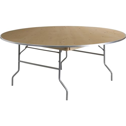 Flash Furniture 6-Foot Round HEAVY DUTY Birchwood Folding Banquet Table with METAL Edges Flash Furniture