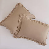 JANZAA Queen Ruffled Comforter Set 3PCS (1 Taupe Comforter Set and 2 Pillowcases) Vintage Farmhouse Shabby Chic Bedding Soft Fluffy Bed Set All Season JANZAA