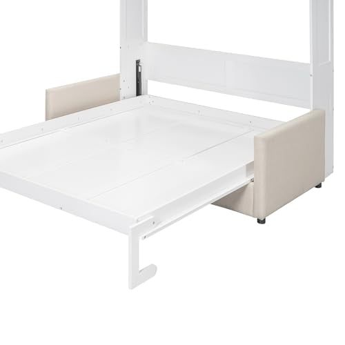 Merax Murphy Bed Queen with Couch, Queen Size Adult Murphy Wall Hidden Bed with Sofa, No Box Spring Needed, White Merax