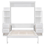 Ball & Cast Murphy Bed Cabinet Full Size,Wall Hideaway Bed with Shelves,can be Folded,Wood Foldable Frame W/Drawers and LED Lights,Slat Support,for for Apartment,Bedroom,White Ball & Cast