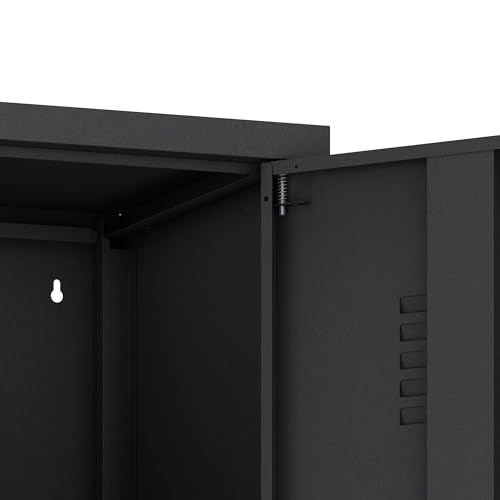 Manhattan Comfort Naomi 72.8'' Tall Storage Cabinet, Single Metal Locker with Lock, Adjustable Shelves, Vented Door & Floor Protectors, Modern Garage & Office Organizer, Black Manhattan Comfort
