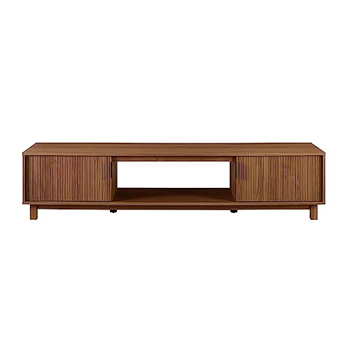 Walker Edison Walton Modern Fluted-Door Low Stand for TVs up to 80 Inches, 70 x 15.75 x 16 inches, Mocha - WoodArtSupply