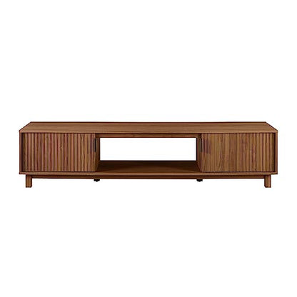 Walker Edison Walton Modern Fluted-Door Low Stand for TVs up to 80 Inches, 70 x 15.75 x 16 inches, Mocha - WoodArtSupply