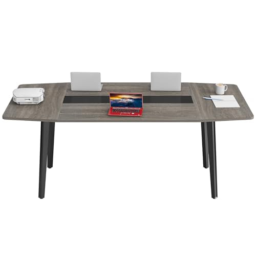 LITTLE TREE 6 FT Conference Room Table, 70.86L x 35.43W x 29.52H Inches Boat Shaped Meeting Seminar Boardroom Table. Gray - WoodArtSupply