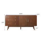Walker Edison Mid-Century Modern Wood Kitchen Buffet Sideboard Entryway Serving Storage Cabinet Doors-Dining Room Console, 70 Inch, Acorn Walker Edison