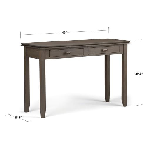SIMPLIHOME Artisan SOLID WOOD 46 inch Wide Console Sofa Entryway Table in Farmhouse Grey with Storage, 2 Drawers, for the Living Room, Entryway and SIMPLIHOME
