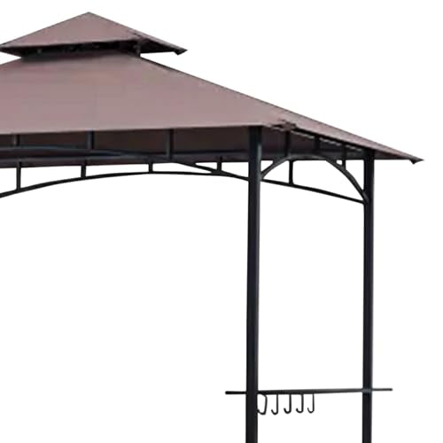 Four Seasons Courtyard BBQ Grill Gazebo with LED Lights, 2 Glass Shelves, and Powder Coated Steel Frame for Backyard Lawn and Outdoor Use, Brown Four Seasons Courtyard