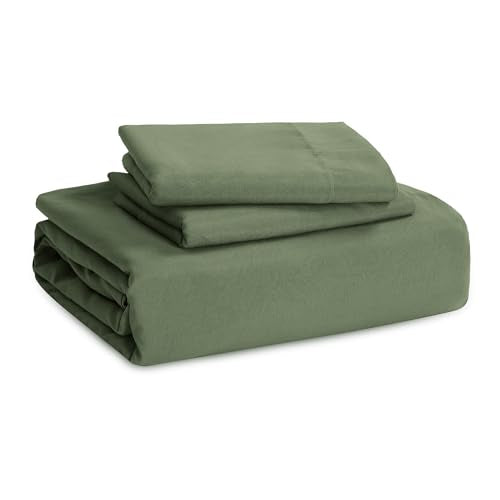 Bedsure Duvet Cover Full Size with Fitted Sheet - 4 Pieces Prewashed Cotton-Like Polyester Extra Soft Bedding Set, Includes 1 Duvet Cover 80x90 Inches, 2 Pillow Shams, 1 Fitted Sheet, Olive Green Bedsure