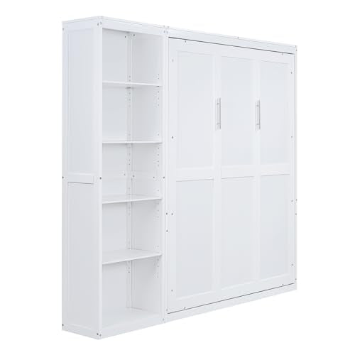 Harper & Bright Designs Queen Size Murphy Bed with Storage Shelves, Wood Cabinet Queen Platform Beds with Flexible Slats Support, Foldable Wall Bed Frame for Home Office Studio, White Harper & Bright Designs