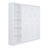 Harper & Bright Designs Queen Size Murphy Bed with Storage Shelves, Wood Cabinet Queen Platform Beds with Flexible Slats Support, Foldable Wall Bed Frame for Home Office Studio, White Harper & Bright Designs