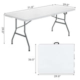 Nightcore, White 6', Indoor Outdoor Utility Portable Picnic Party Dining Camp Rounded Corners & Handle, Plastic HDPE Folding Table GLACER