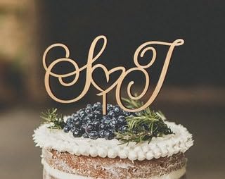 Cake topper for wedding,personalized cake topper,initial letters cake topper,heart cake topper,gold,wooden topper,gold silver topper for Bridal Shower Engagement Wedding Anniversary Party Dec - WoodArtSupply