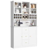 VOWNER 78'' Bar Cabinet with LED Light and Storage Shelves, Tall Freestanding Liquor Cabinet with Wine & Glasses Rack, Storage Cabinet for Kitchen,Dining Room, White VOWNER