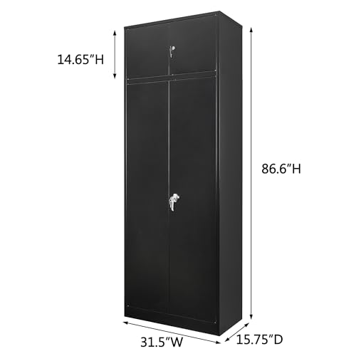 Metal Storage Cabinet, 87" H x 32" W x 16" D Locking Cabinet with Top Cabinet and 4 Adjustable Shelves, Steel Storage Cabinet for Office, Garage, Home-Black - WoodArtSupply