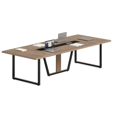 LITTLE TREE 8FT Conference Table for 10 People, Large Meeting Table, Modern Wooden Conference Room Table with Cable Management, Business Training Table with Strong Metal Legs for Office, Maple Color LITTLE TREE