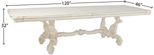 Acme Versailles Rectangular Wooden Dining Table with 2 Leaves in Bone White - WoodArtSupply