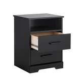 Prepac Rustic Ridge Farmhouse Nightstand Bedside Table, Black Nightstand for Bedroom, End Table with 2 Drawers and Open Shelf 16.25"D x 18.75"W x 24.5"H Prepac