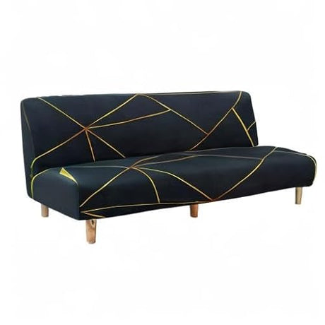 MIFXIN Armless Sofa Bed Cover Stretch Spandex Futon Slipcover Folding Couch Non-Armrest Sofa Furniture Protector for 3 Seater Full Size Black Folding Sofa Bed Without Armrests (Printed-01) MIFXIN