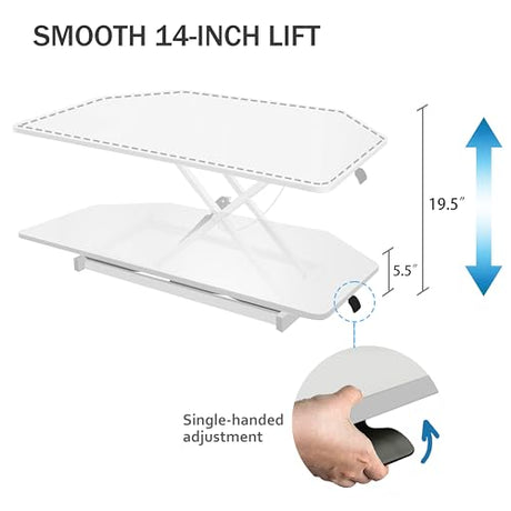 Aconcept 32 inch White Corner Height Adjustable Standing Desk Converter, One-Click Sit to Stand up Desk Riser, Pre-Assembled Dual Monitor and Laptop Workstation Aconcept