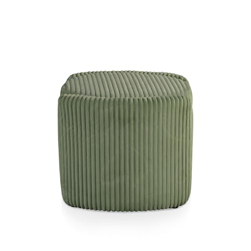 Furniture of America Lennox Modern Chenille 25-inch Round Storage Ottoman with Reversible Flip Top, Upholstered Footstool for Living Room, Bedroom, Entryway, Green Furniture of America