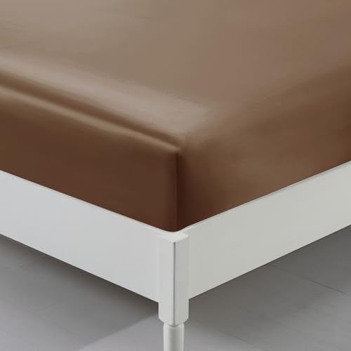 Queen Silk Satin Fitted Sheet, Soft Deep Pocket Single Bottom Bed Sheets Sold Separately, Wrinkle Free, Non- Fading, Breathable, Fully Elasticized(Queen Size, Brown) Lanest Housing