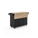 Pemberly Row Mobile Kitchen Island Cart w/Wood Drop Leaf Breakfast Bar in Black Pemberly Row